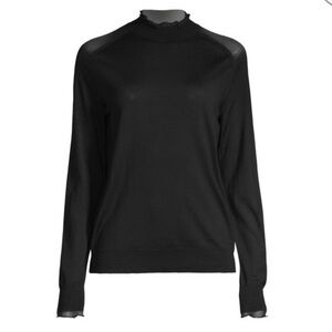 Lafayette 148 NY Wool Silk Ruffle Mock Neck Sweater